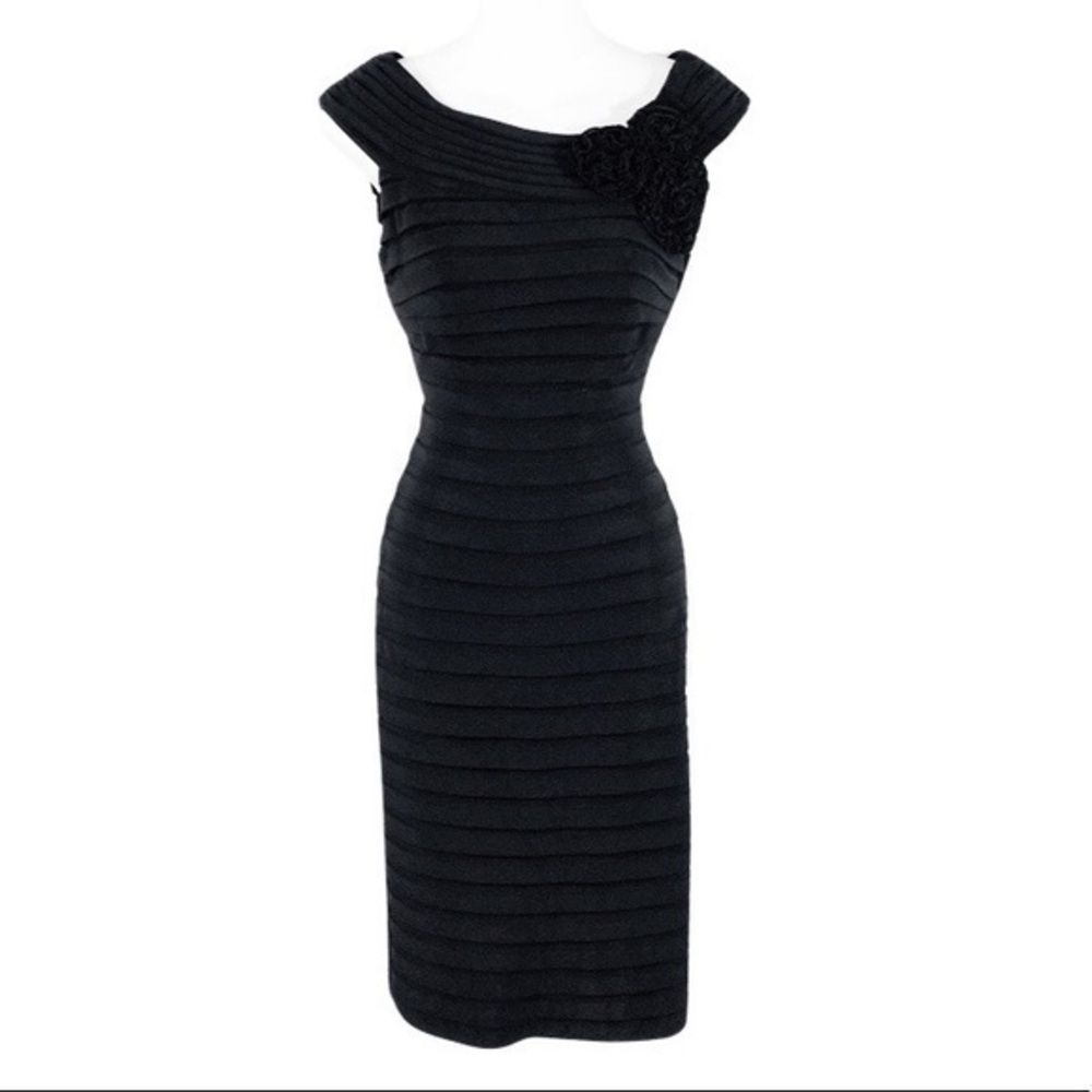 Adrianna Papell black banded jersey sheath dress T12 - Picture 1 of 12